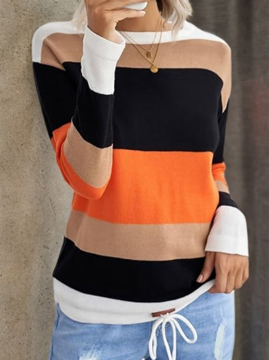 2025 Novel And Cute Style Round Neck Striped Women's Fashion Clothing Color Blocked Hoodie Autumn Sweater Women's Clothing CJ US