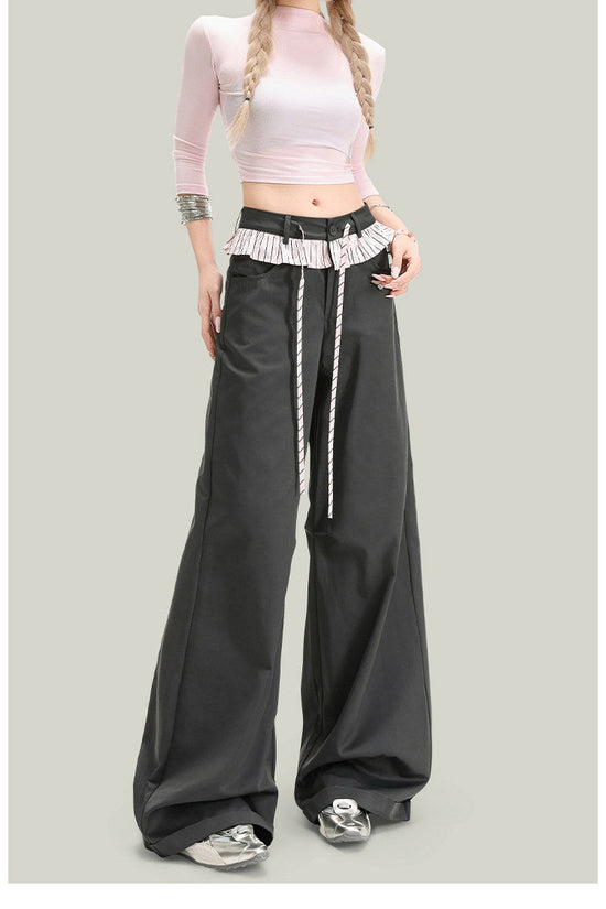 American-style Vintage Lace-panelled Casual Pants 
