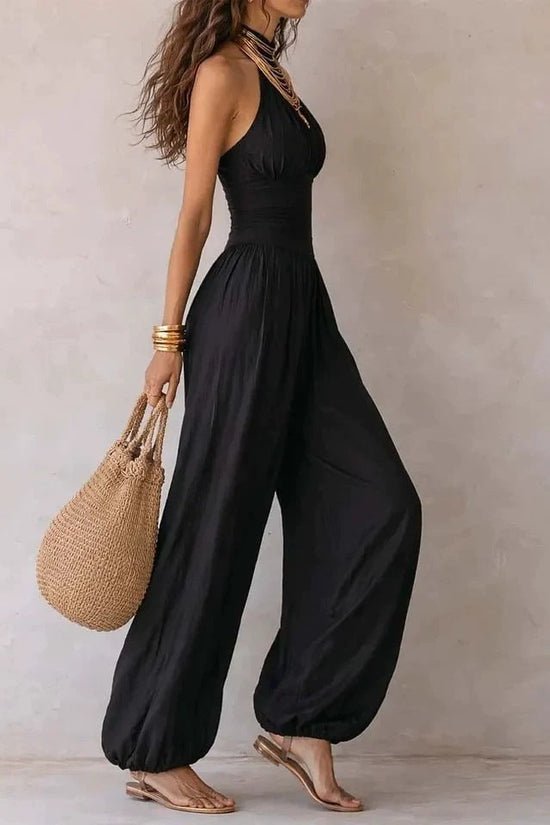 Slim-Fitting Body-Concealing Travel Halter Neck Sexy Casual Comfortable Jumpsuit 