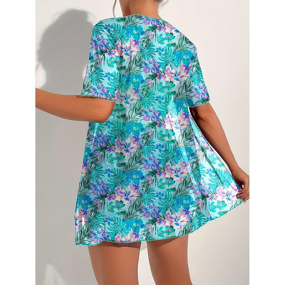 Printed High‑Waist Slimming Bikini Three‑Piece Set CJ US