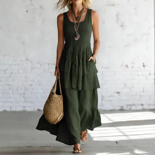 Women's Cotton Linen Sleeveless Loose Maxi Dress 