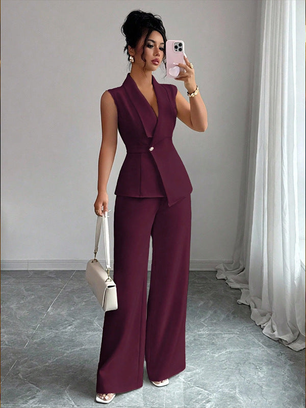 Sleeveless Blazer And Straight-leg Pants Two-piece Set 