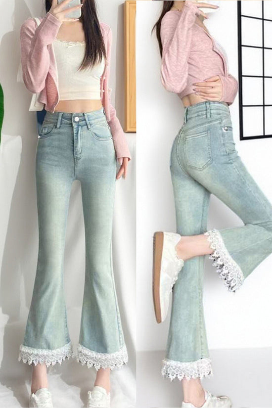 Jeans For Women, With Elastic Lace Lace And Lace Stitching, Micro Flared Jeans For Women In 2025, Small And Stylish Design, Light Blue Jeans For Women, Cropped Jeans For Women, Casual Pants For Women, CJ US