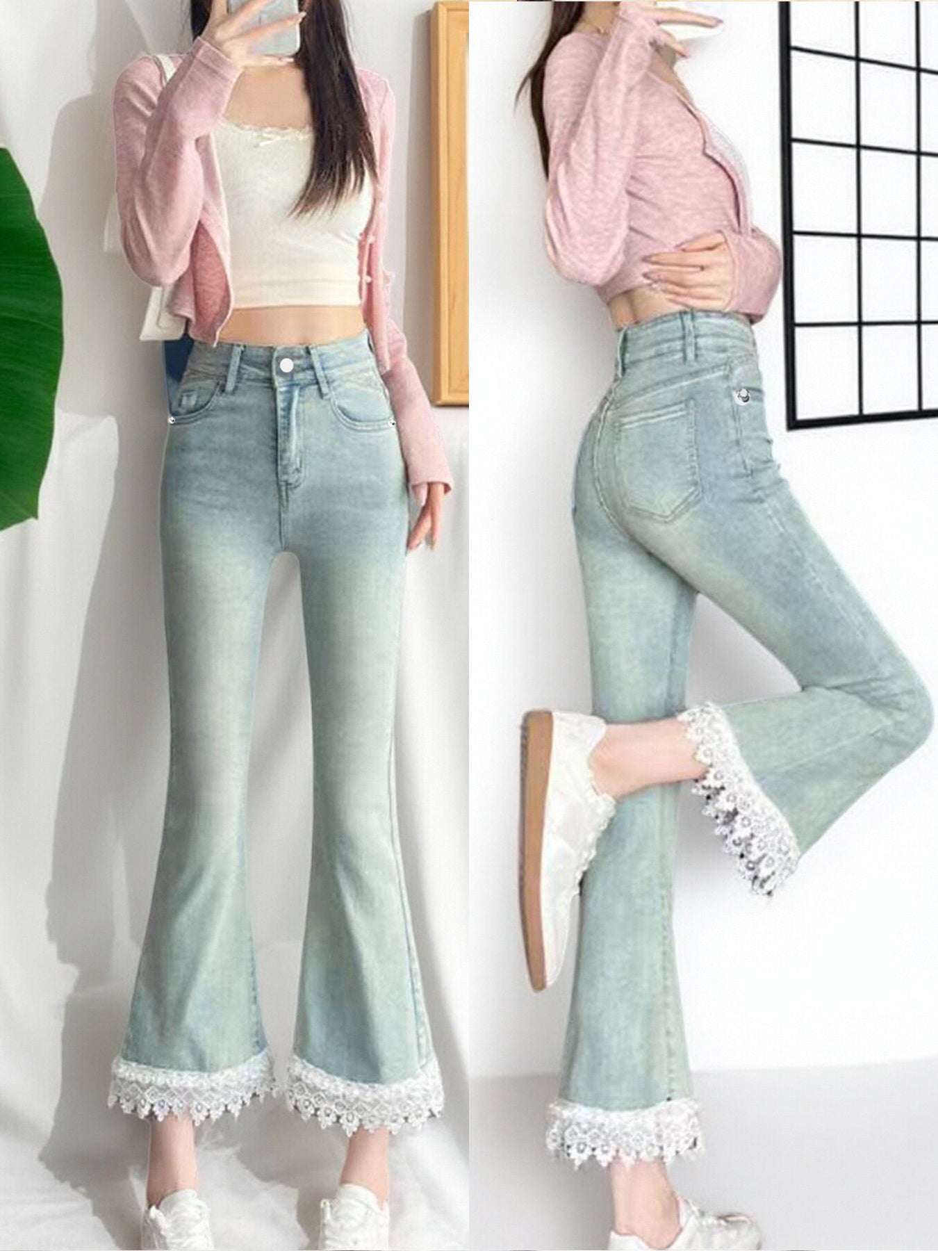 Jeans For Women, With Elastic Lace Lace And Lace Stitching, Micro Flared Jeans For Women In 2025, Small And Stylish Design, Light Blue Jeans For Women, Cropped Jeans For Women, Casual Pants For Women, CJ US