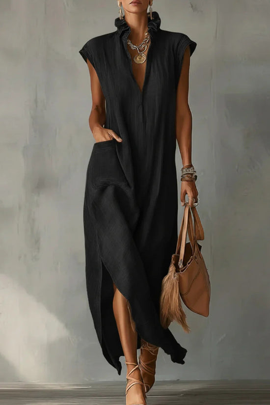 Women's Cotton-Linen Sleeveless Solid-Color Dress 