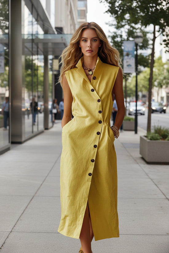 Slim-fit Elegant Single-breasted Dress With A Stand-up Collar For Women 