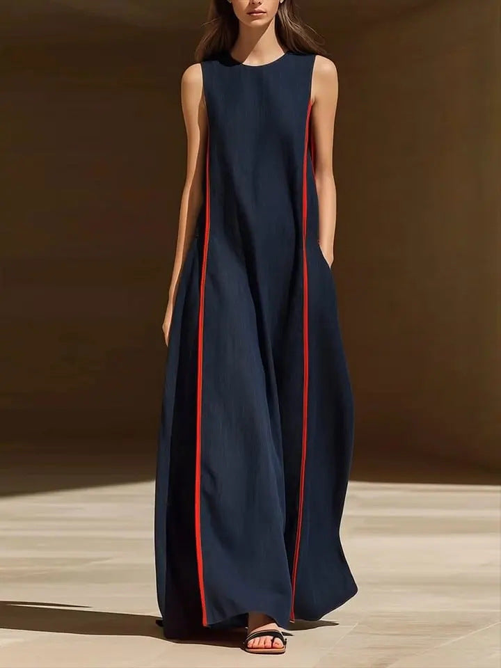 Women's Linen Sleeveless Loose Striped Dress 