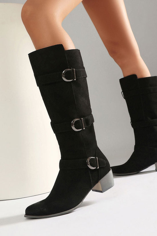 Fashion Winter High Heel Chunky Heel  Belt Buckle Suede Over-the-Knee Women's Boots Made to order, ships in 7 days 