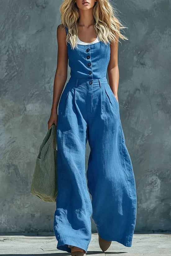 Womens Retro High-Waisted Wide-Leg Jumpsuit 