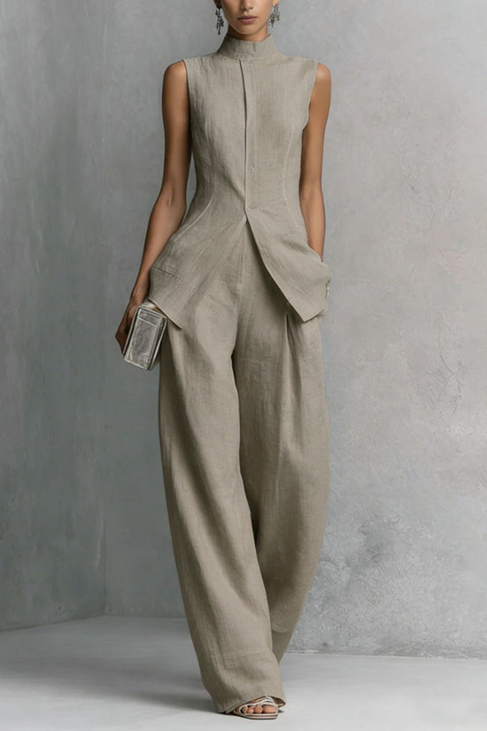 Solid color sleeveless pants set 