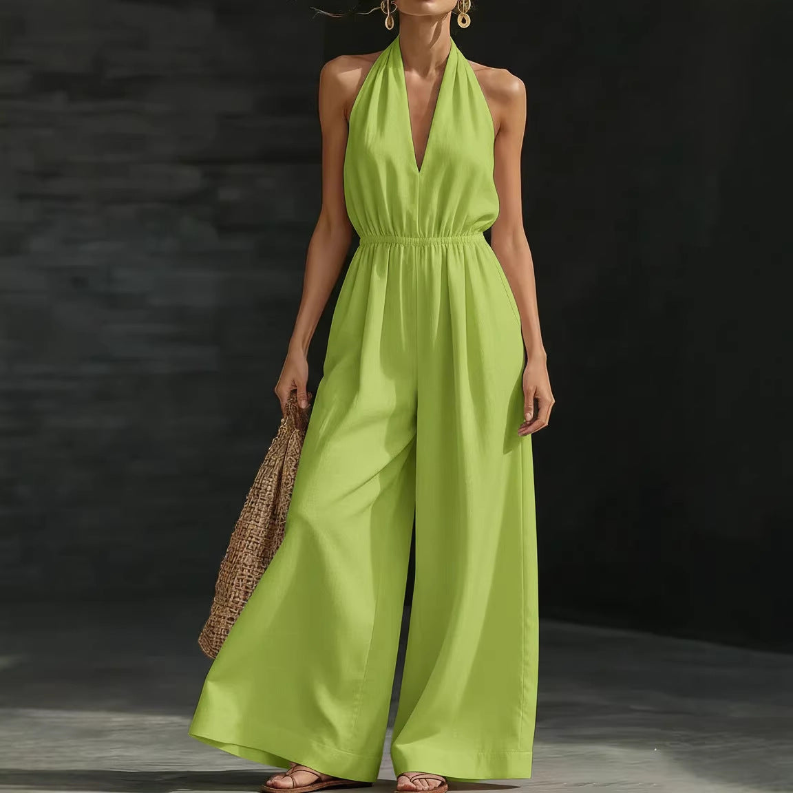 V-neck Halter Neck Jumpsuit For Women 