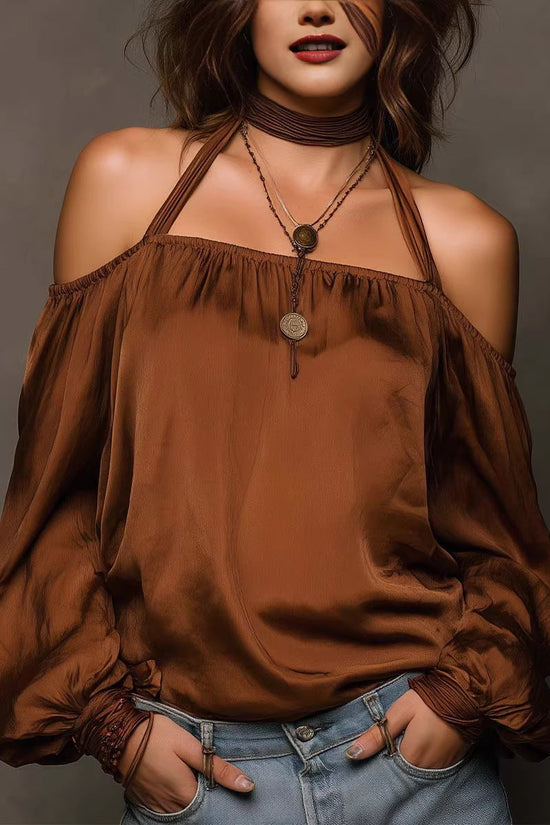 Chic Shoulder-Baring Matte Satin Blouse for Women Fashion Top 