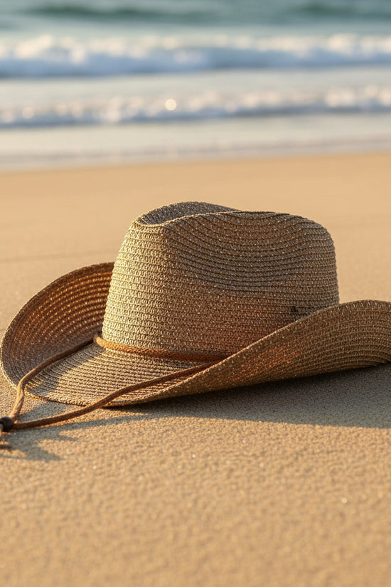 New Womens Panama Straw Weaved Sequin Windproof Sun Hat 