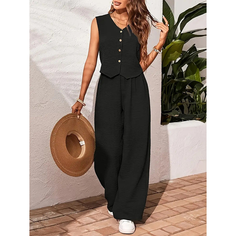 Women’s crop vest blazer wide leg pants set CJ US