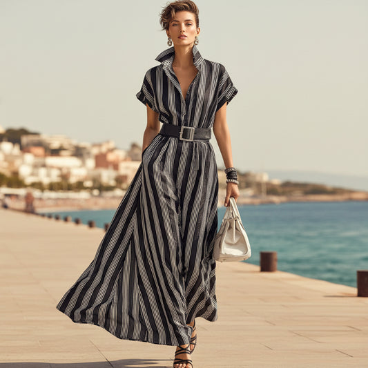 Women's short sleeved striped shirt dress 