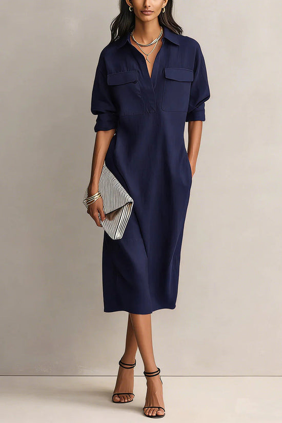Elegant and Sophisticated Office Casual Fashion Fitted Comfortable Solid Color Mid-Length Dress 