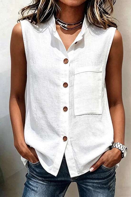 Fashionable Casual Solid-color Top With Buttoned Pockets 