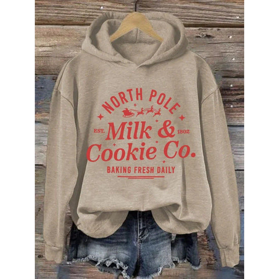 Womens Printed Hooded Long-Sleeve Pullover Sweatshirt 
