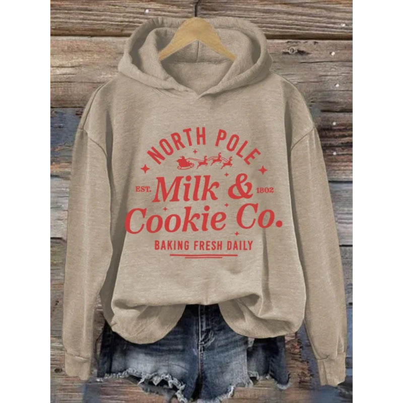 Womens Printed Hooded Long-Sleeve Pullover Sweatshirt 