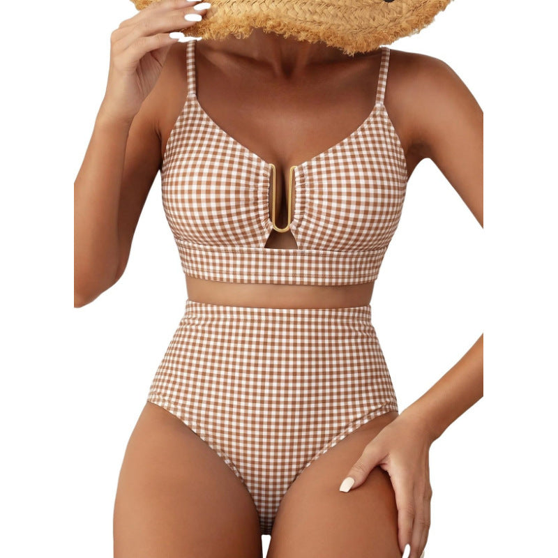 Floral Print High-Waisted U-Line Bikini Set Swimwear for Women 