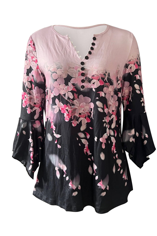 🌸 Asymmetrical Spike Button 3/4 Sleeve T-Shirt – Effortless Chic FitiqueFit