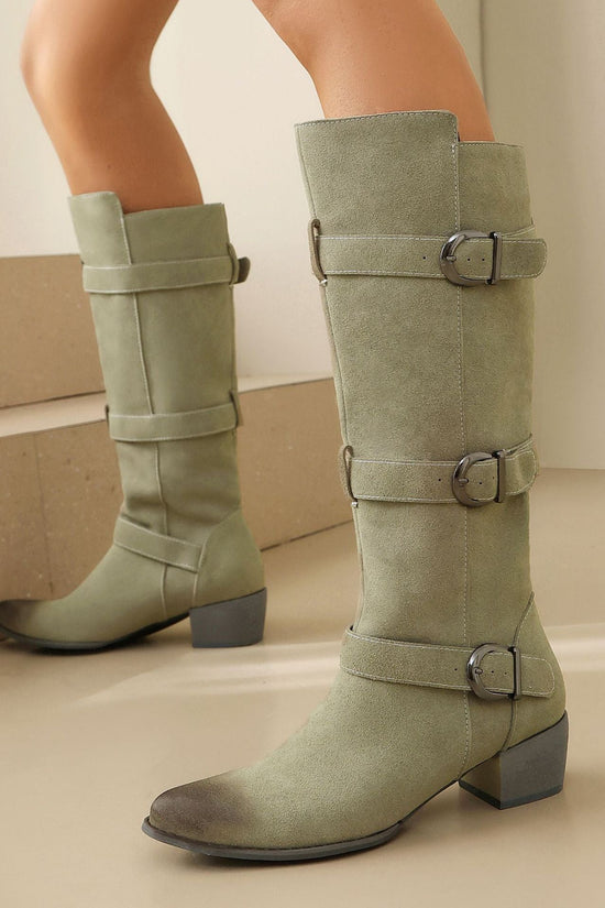 Fashion Winter High Heel Chunky Heel  Belt Buckle Suede Over-the-Knee Women's Boots Made to order, ships in 7 days 