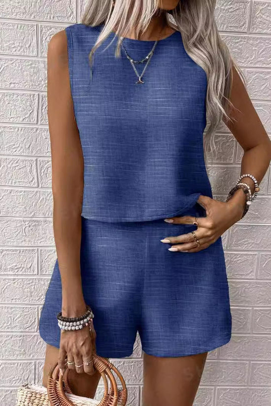 🌞 Women's Solid Color Sleeveless Vest & Shorts Set FitiqueFit