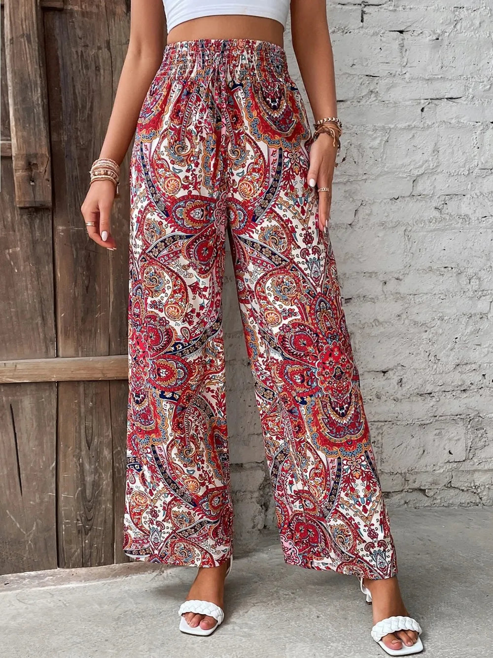 Printed Wide Leg Pants 