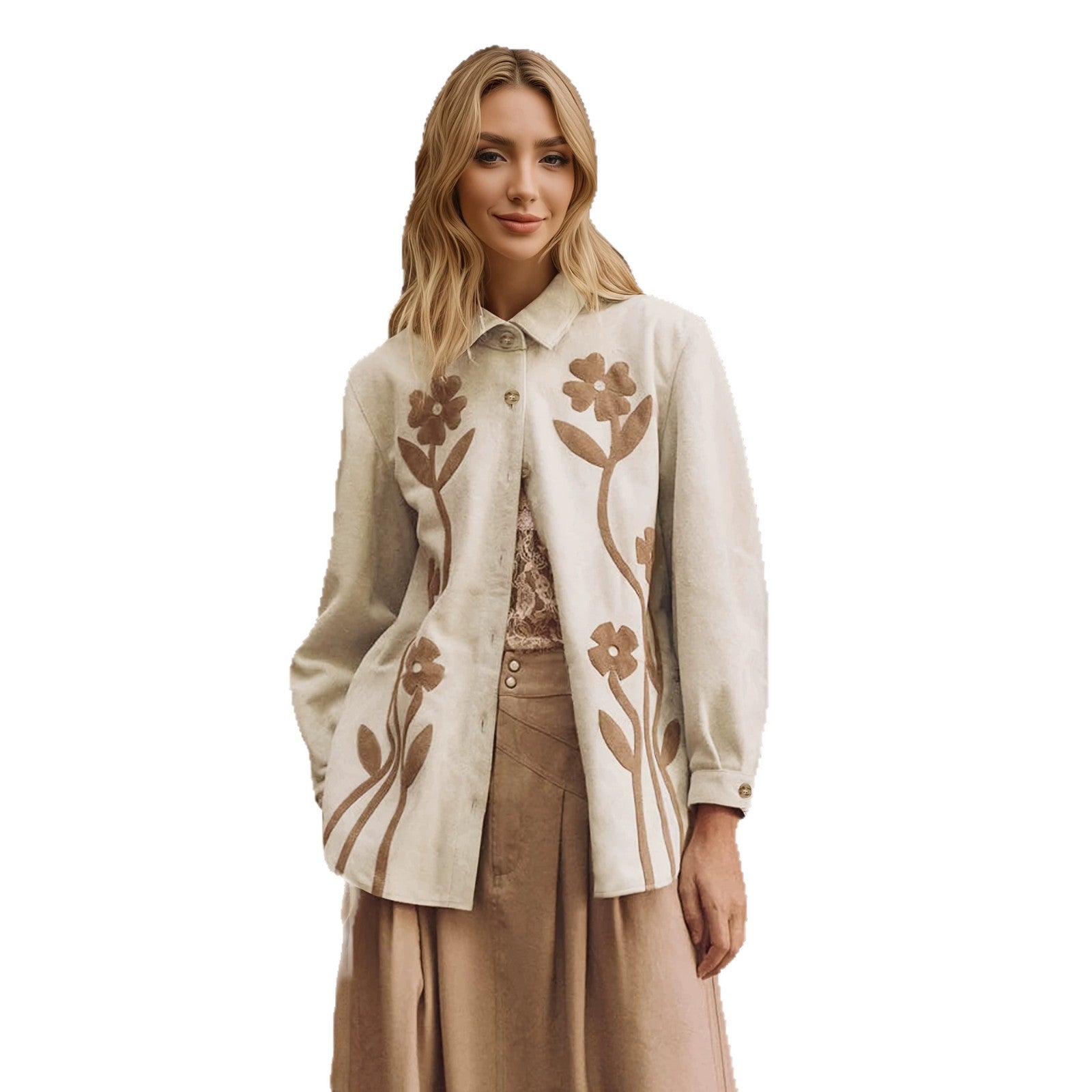 Floral composite collar versatile style shirt top jacket 