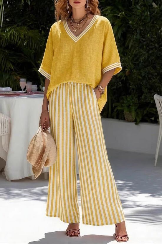 Tunic-style Striped Casual Trousers Womens Outfit 