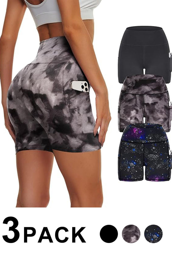 High Waisted Yoga Leggings 3 Pack – Tie-Dye Starry Sky Workout Pants CJ