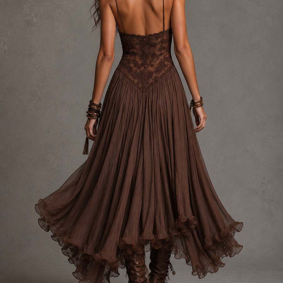 Chiffon Printed Strap Fitted Long Dress, Vintage Flowy Maxi Dress 
