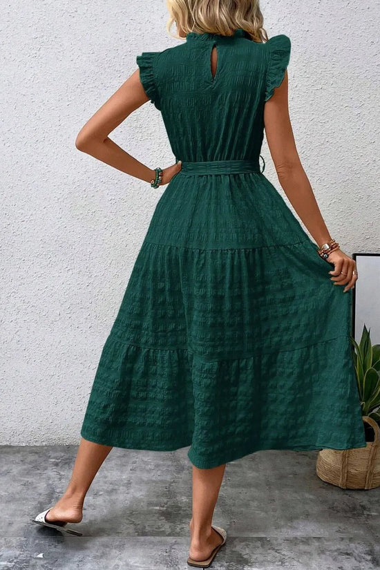 Tied Ruffled Cap Sleeve Midi Dress 