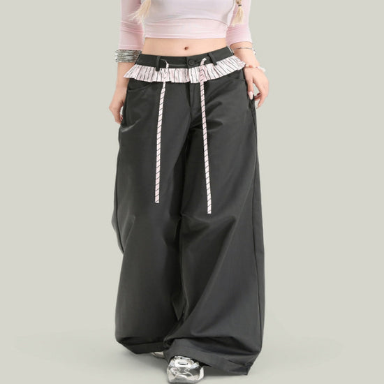 American-style Vintage Lace-panelled Casual Pants 