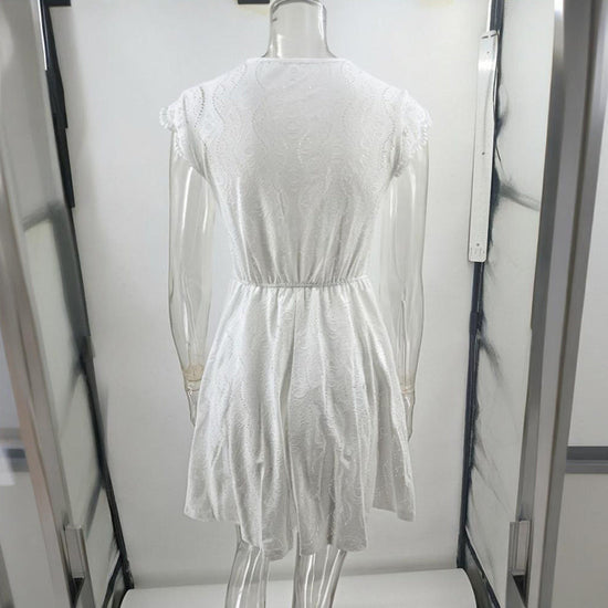 Women’s V‑Neck Short‑Sleeve Dress with Lace Trim CJ US