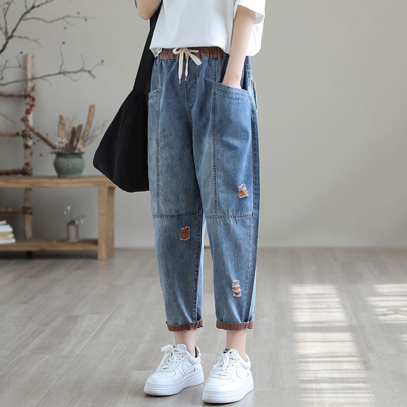 Women's Summer Fashion Ripped Ninth Jeans CJ US