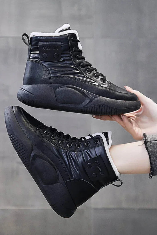 Snow Boots Women Non-slip Sneakers Winter Warm Fashion Lace Up Round Toe Thick Sole Plush Sport Cotton Shoes Short Boots 