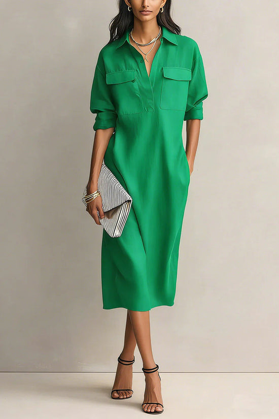 Elegant and Sophisticated Office Casual Fashion Fitted Comfortable Solid Color Mid-Length Dress 