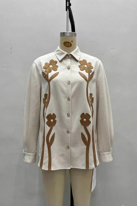 Floral composite collar versatile style shirt top jacket 