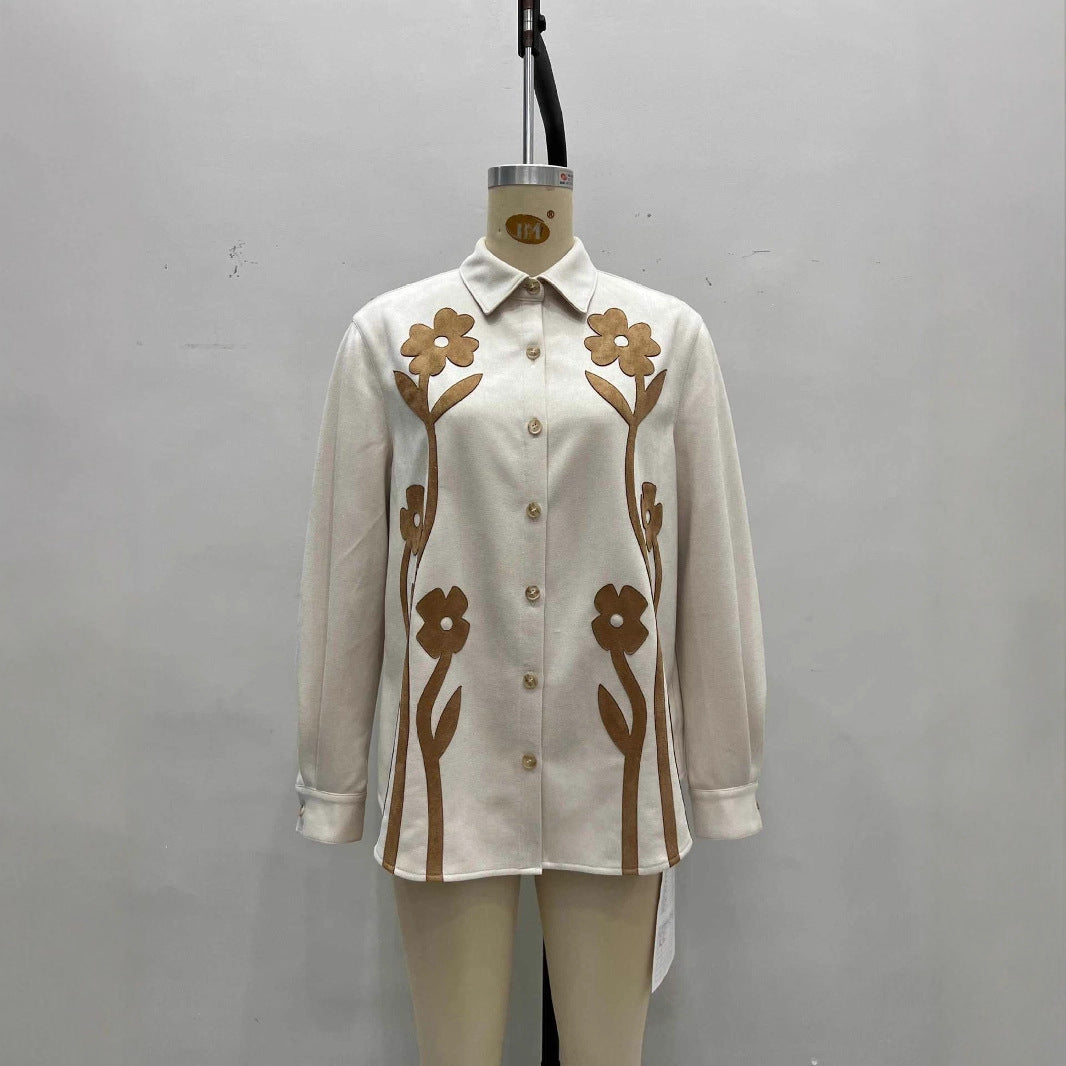 Floral composite collar versatile style shirt top jacket 