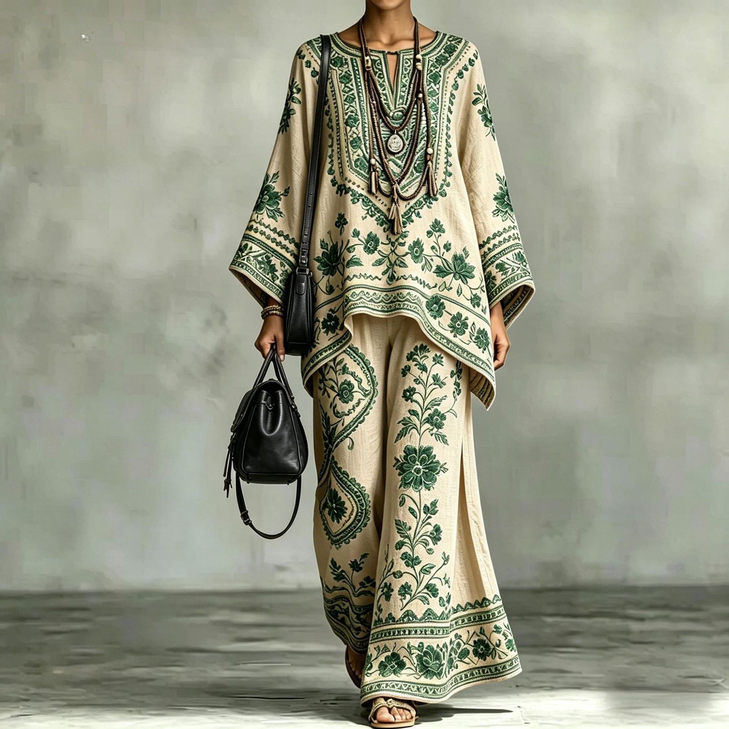 Women's Fashionable Loose-Fit Printed Long-Sleeve Set 