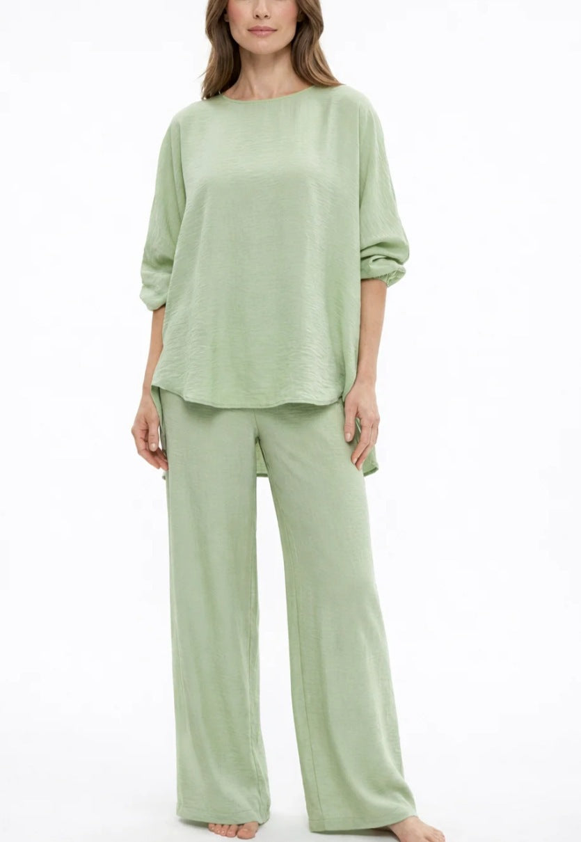 Solid color loose casual suit wide leg pants two-piece set 