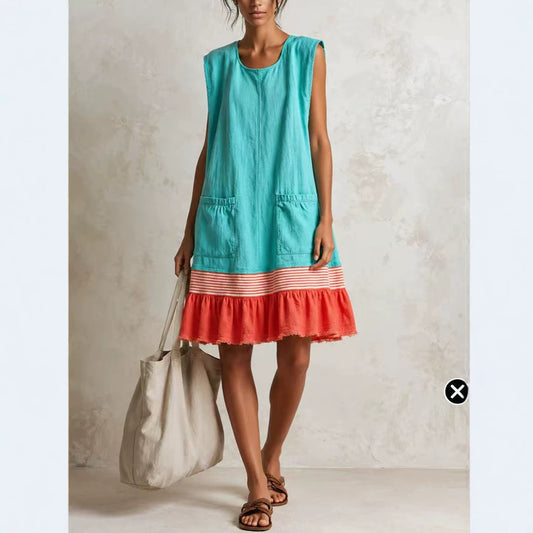 Elegant U-Neck Fitted Ruffle Dress for Women Long Dress with Vacation Vibes 