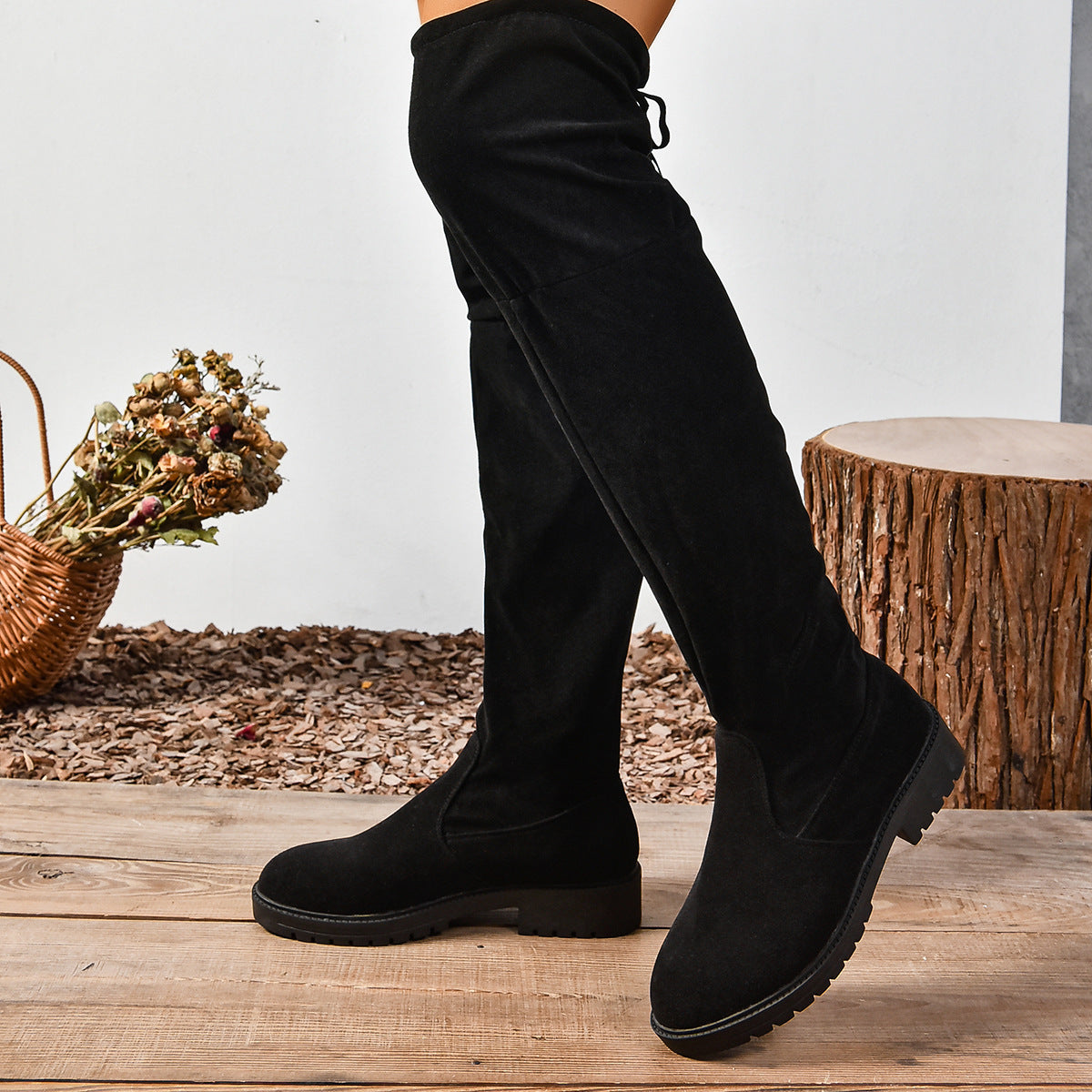 Women’s Elastic Knee-High Boots – Thick Sole Solid Color Fashion Boots - FitiqueFit