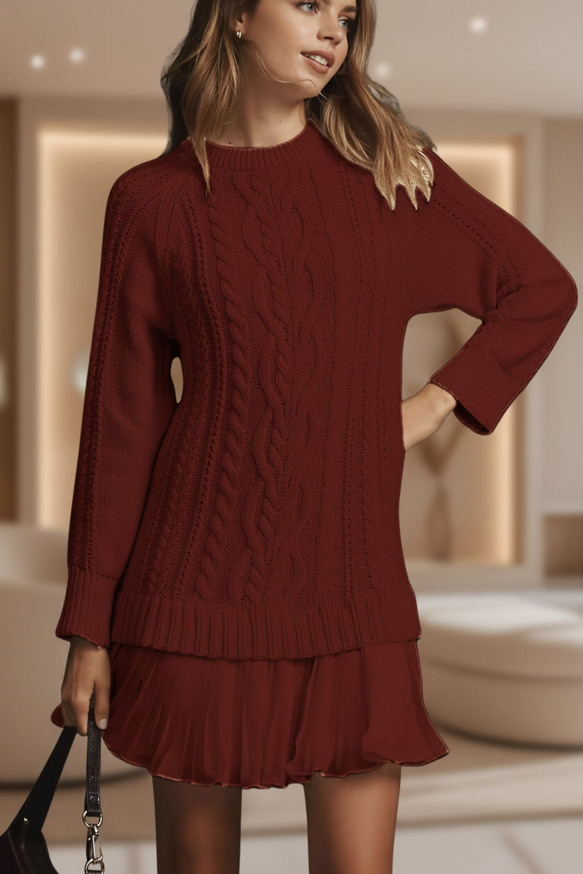 Comfortable Casual Fashion Knit Sweater with Cable Pattern for Women 