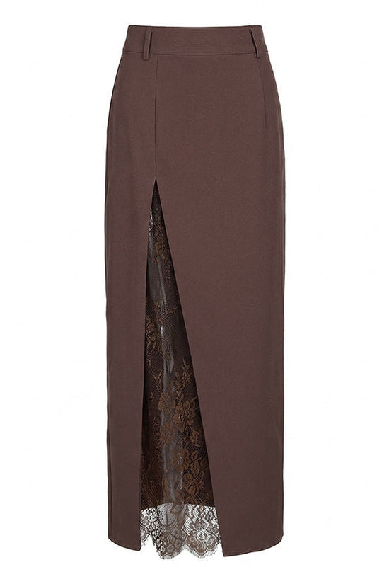 Side slit lace patchwork skirt 