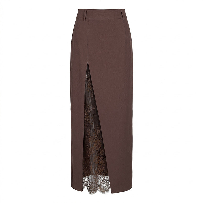 Side slit lace patchwork skirt 