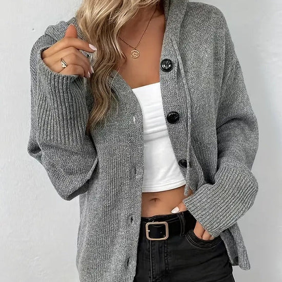 Solid color hooded single breasted sweater for women 
