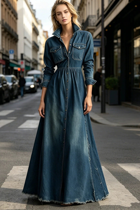 Waist slimming retro long sleeved dress 