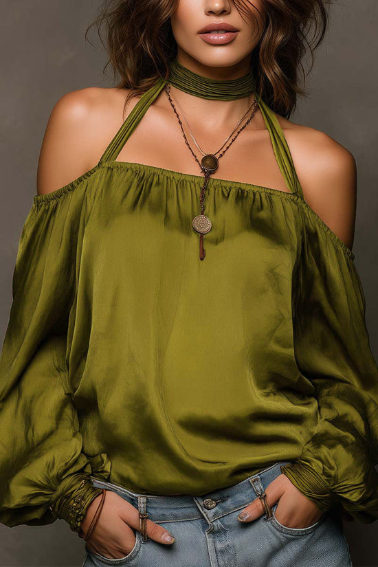 Chic Shoulder-Baring Matte Satin Blouse for Women Fashion Top 